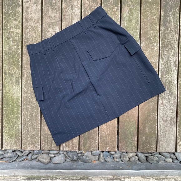 ZARA Navy Pin Stripe Zip Up Mini Skirt with Side Square Patch Pockets - Picture 3 of 8